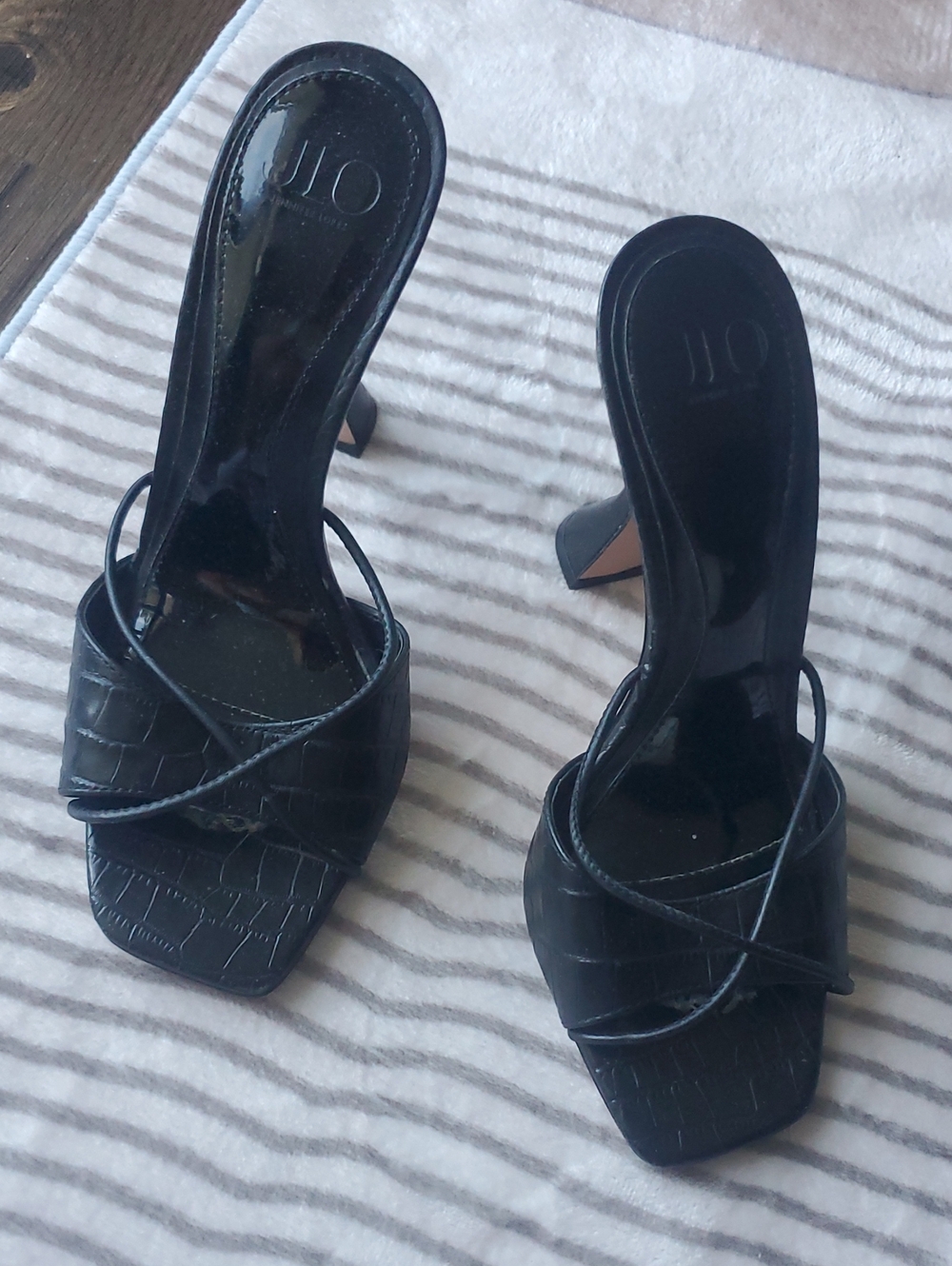J Lo Strappy High Heels Black